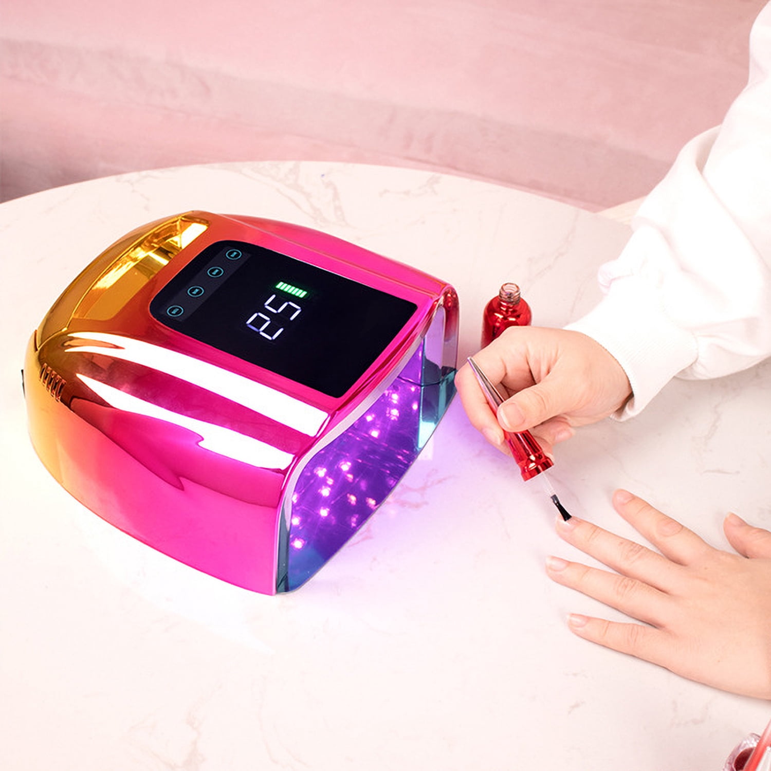 Cordless UV LED Nail Lamp 96W Rechargeable Nail Dryer with Removable Stainless Steel Bottom Auto Sensor 4 Timer Quick Dry All Nail Gel Polish Professional Curing Lamp for Home & Salon DIY Manicure