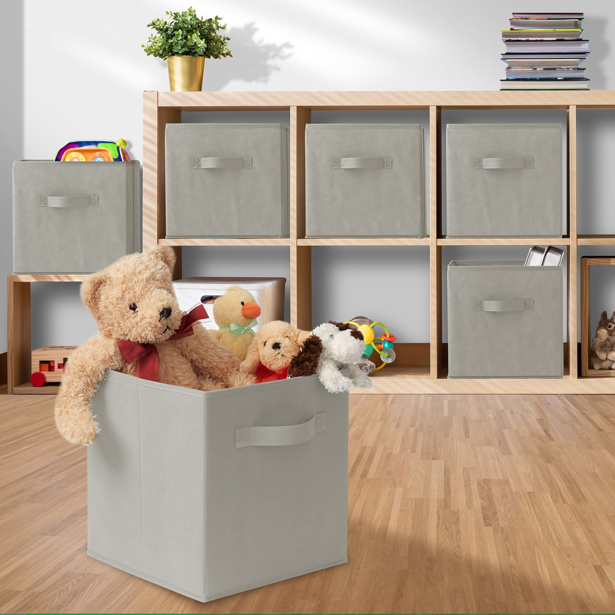 Casafield Set of 6 Fabric Storage Cube Bins, Light Gray - 11" Collapsible Foldable Cloth Baskets for Shelves and Cubby Organizers