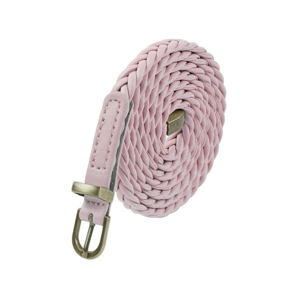 Cinturón delgado trenzado para mujeres, decoración retro casual para vestidos y camisetas, cinturones pequeños 39.0x0.3" rosa para el Día de la Madre