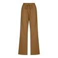 thumbnail image 3 of BAODANN Women's Solid Color Casual Drawstring Waist Linen Pants Comfort Fit Long Stretchy Waist Womens Convertible Pants Casual Straight Pants for Women Warm up Pants Beach Pants for Juniors, 3 of 5