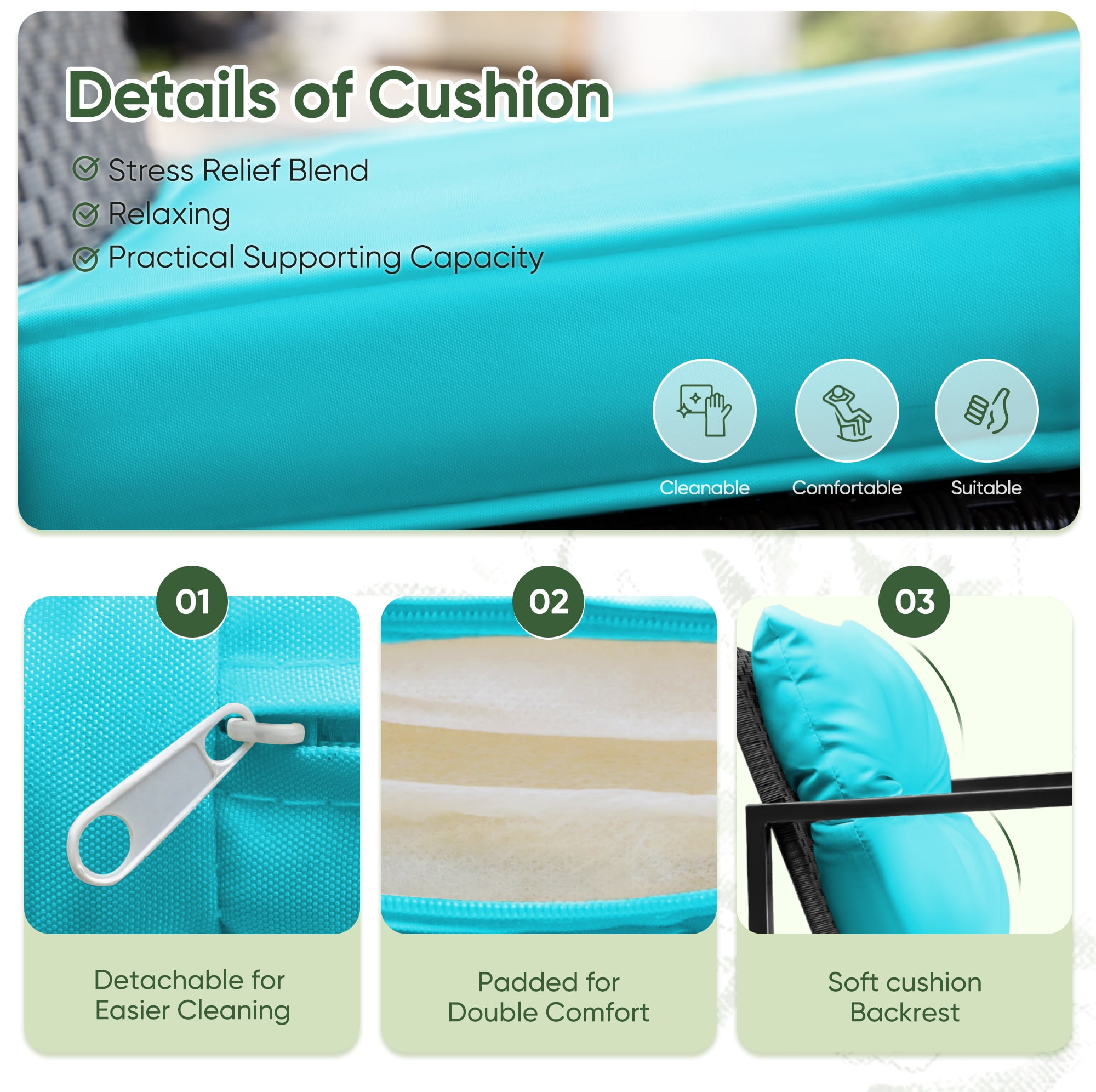 Devoko 3 Pieces Rocking Patio Furniture Sets Outdoor Rocking Chair PE Rattan Bistro Rocker Conversation Sets with Coffee Table for Garden,Blue