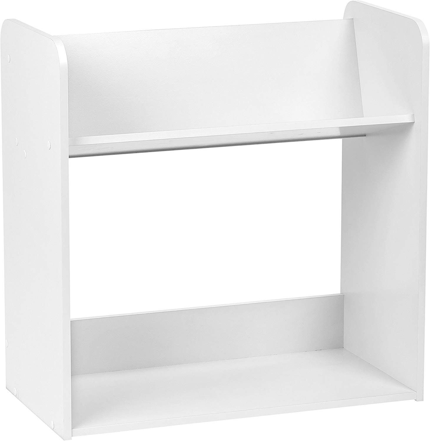 IRIS 2Tier Tilted Shelf Book Rack, White, Angled shelves keep books