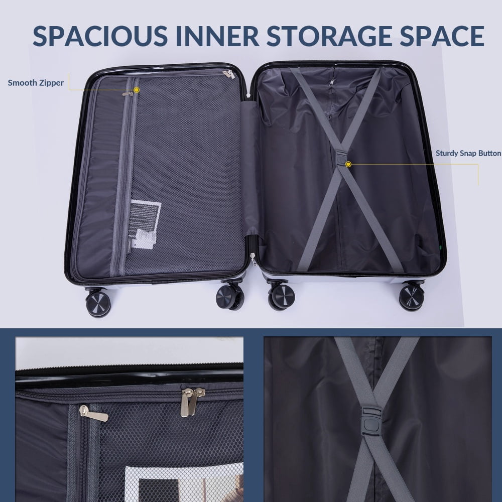 Yougu 3-Piece Hardside Carry-On Luggage Set, 20" 24" 28", Unisex, Silver