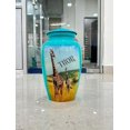 thumbnail image 2 of Cremation Urn for Adult Human Ashes - Large Handcrafted Funeral Memorial with Striking White Zeraff design urns (Blue) Design (Aluminum 10 Inch Height x 5 Inch Width), 2 of 5