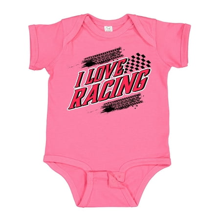 

Inktastic I Love Racing with Tire Marks Gift Baby Boy or Baby Girl Bodysuit