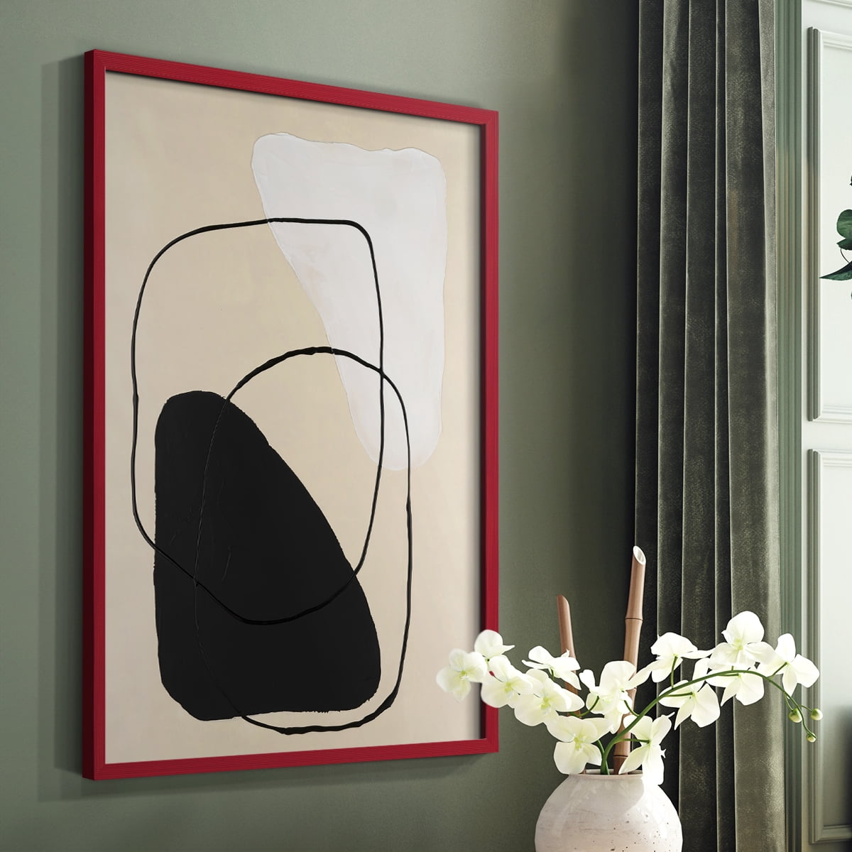 Avant Mod II Framed Print in Red Solid Wood Framed Print No Nail Hanging