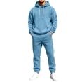 thumbnail image 5 of Jerdar Men Casual Pullover Hooded Sports Solid Long Sleeve Trousers Two-Piece Elastic Waist Patchwork Trousers Tracksuit Soft Sweatshirt Set, 5 of 9