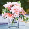 thumbnail image 2 of Enova Home Mixed Artificial Dahlia Flower Arrangement in Cube Glass Vase With Faux Water For Home Office Decoration (Pink), 2 of 4