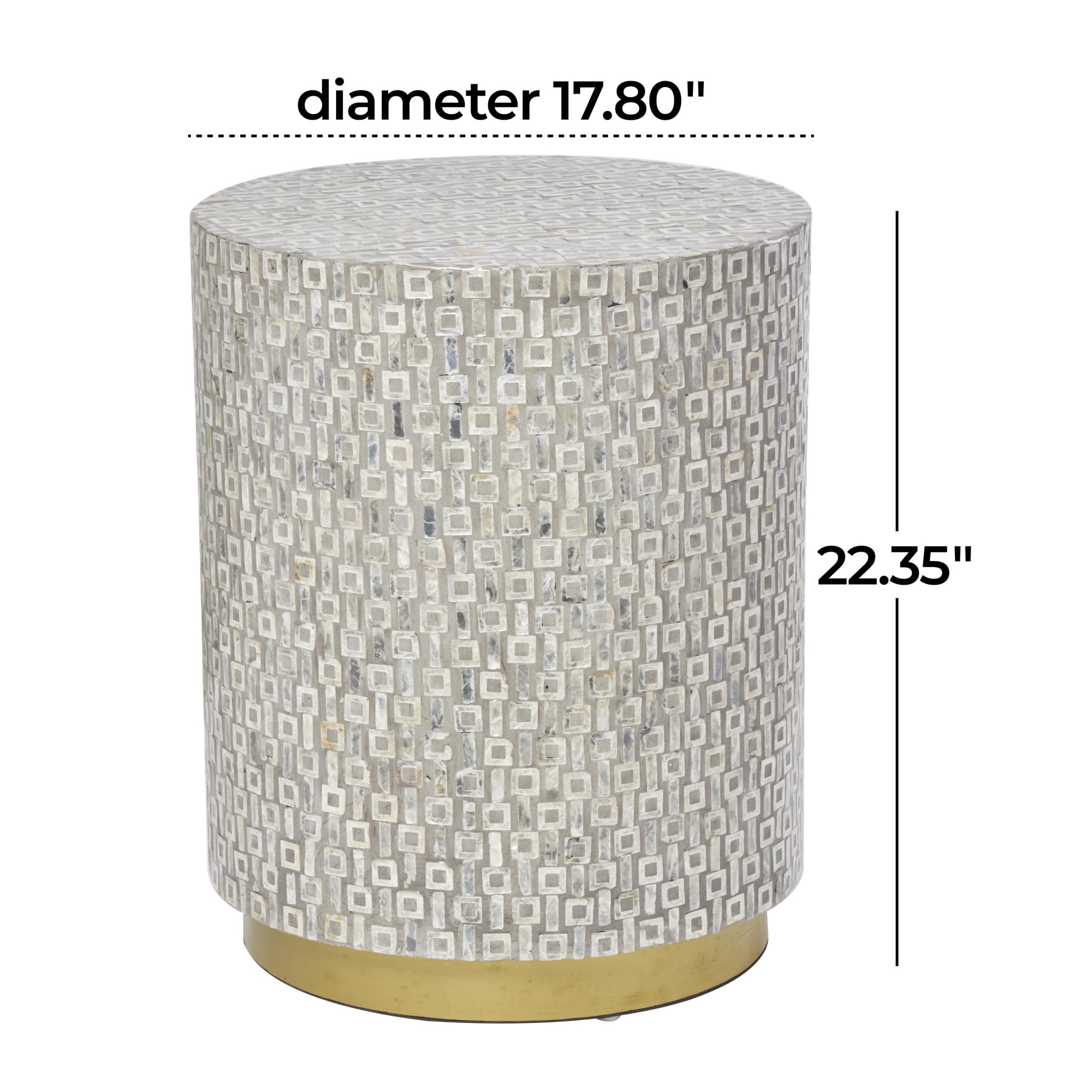 DecMode Contemporary Round Side Table with Multi Color Shell Geometric Pattern, 18"W x 22"H