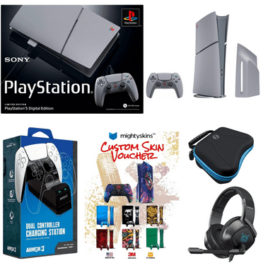 Sony PlayStation 5 Digital Edition - 30th Anniversary Limited Edition with Wired Gaming Headset, Hard Shell Carry Case for Dualsense 5, Dual Charge Dock and MightySkins Decal Voucher