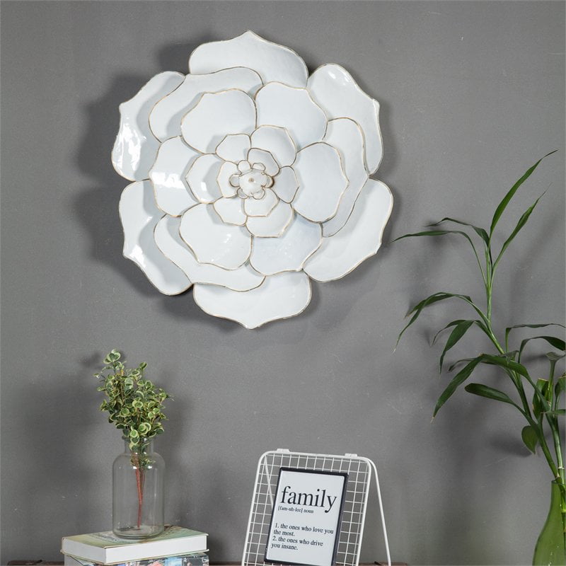 White-3pcs Metal Flower Wall Art Home Decor for Indoor Outdoor White-3pcs Metal Flower Wall Art Home Decor for Indoor Outdoor