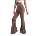 thumbnail image 2 of Women'S Velvet Elastic Waist Flare Leg Palazzo Long Pants Trousers Khaki M, 2 of 9