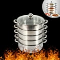 thumbnail image 5 of 5 Layer Stainless Steel Cooking Pot Steam Cooker Pan Steamer Cookware Set with Glass Lid, 5 of 24