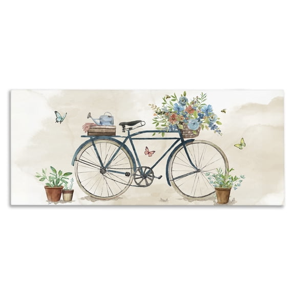 Stupell Industries Garden Bicycle & Florals Cottage Painting Wrapped Canvas Canvas Art Print Wall Art, 24 x 10