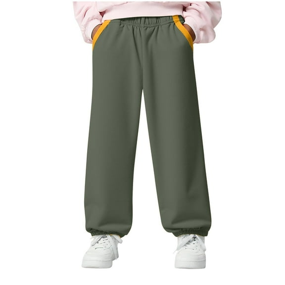 Edvintorg Girls Sweatpants Fashion Solid Color Elastic Waist Winter Casual Cotton Lantern Pants with Pocket 2-10 Years Kids Trousers Girls