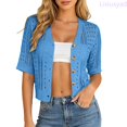 thumbnail image 2 of Lixiuxyad ‌Women's Crochet Shrug Cardigan Short Sleeve Open-Front Lace Button Down Knit Cardigan,Blue, 2 of 6