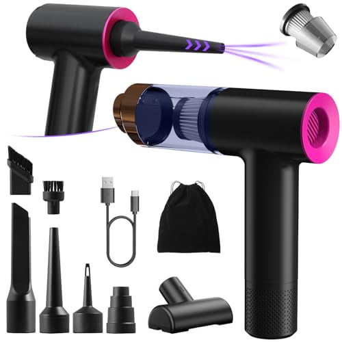 Aspiradora portátil inalámbrica para coche - Mini, portátil | Doble succión (7500 Pa y 12000 Pa) | Aspiradora 4 en 1, soplador, inflador, desinflador y plumero para coche, hogar, cocina, pelo de masc