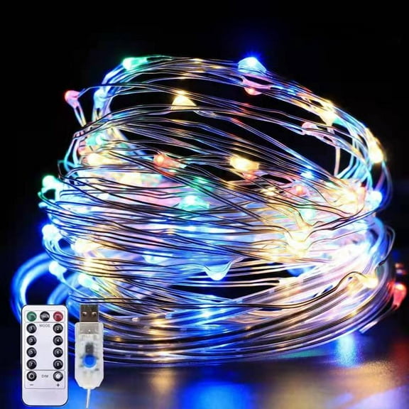 Twinkle Star 50 LED 16.4ft Christmas Fairy String Lights USB Powered, Dimmable Starry Silver Wire Light Home Lighting Indoor Outdoor Bedroom Wedding Party Decoration, Multicolor