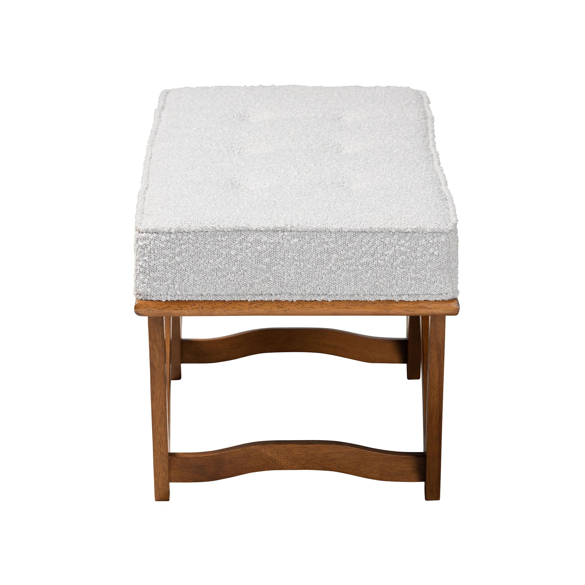 Baxton Studio Chenoa Japandi Light Grey Boucle Fabric and Walnut Brown Finished Wood Bench