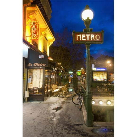 Design Pics DPI1926700 Maubert-Mutualite Metro Station & Cafe At Dawn in The Latin Quarter, Quartier Latin On The Left Bank Paris France Poster Print, 12 x 19