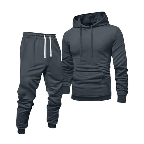 Dwelliawo Sweatsuits for Men 2 Piece Solid Color Relaxed Fit Pullover Hoodies Jogging Running Pant Set Fleece Winter Suits with Pockets Dark Gray 2XL