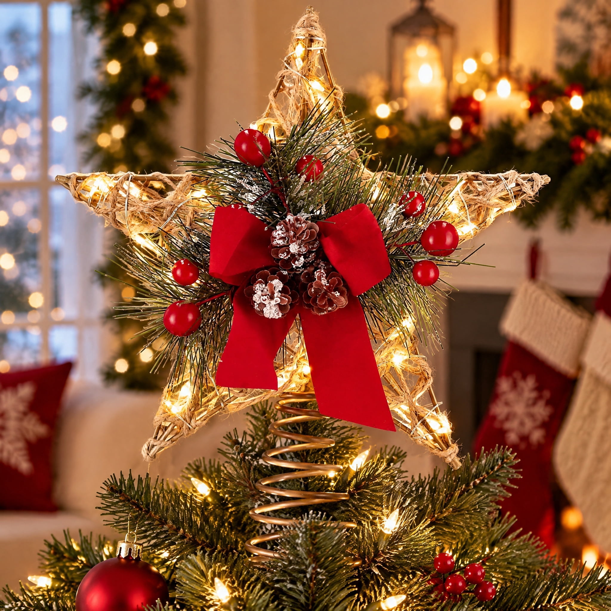 LED Star Christmas Tree Topper, Red and Brown, 10", by Holiday Time