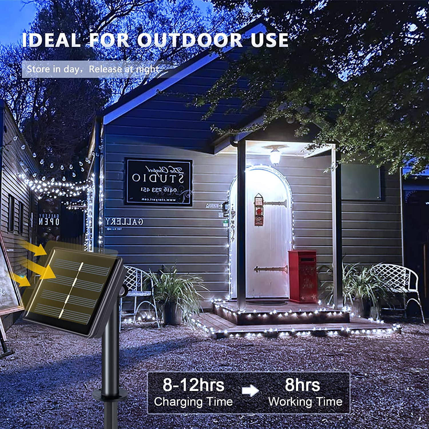 4 Pack 100 LED Solar String Lights for Outside, 33ft White Solar Fairy Lights Outdoor Waterproof, 8 Modes Solar Christmas Lights for Garden Yard Tree Wedding Decorations