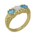 thumbnail image 1 of LBG British Made 18k Yellow Gold Real Genuine Opal & Blue Topaz Womens Promise Ring - 33 size options - Size 5.75, 1 of 7
