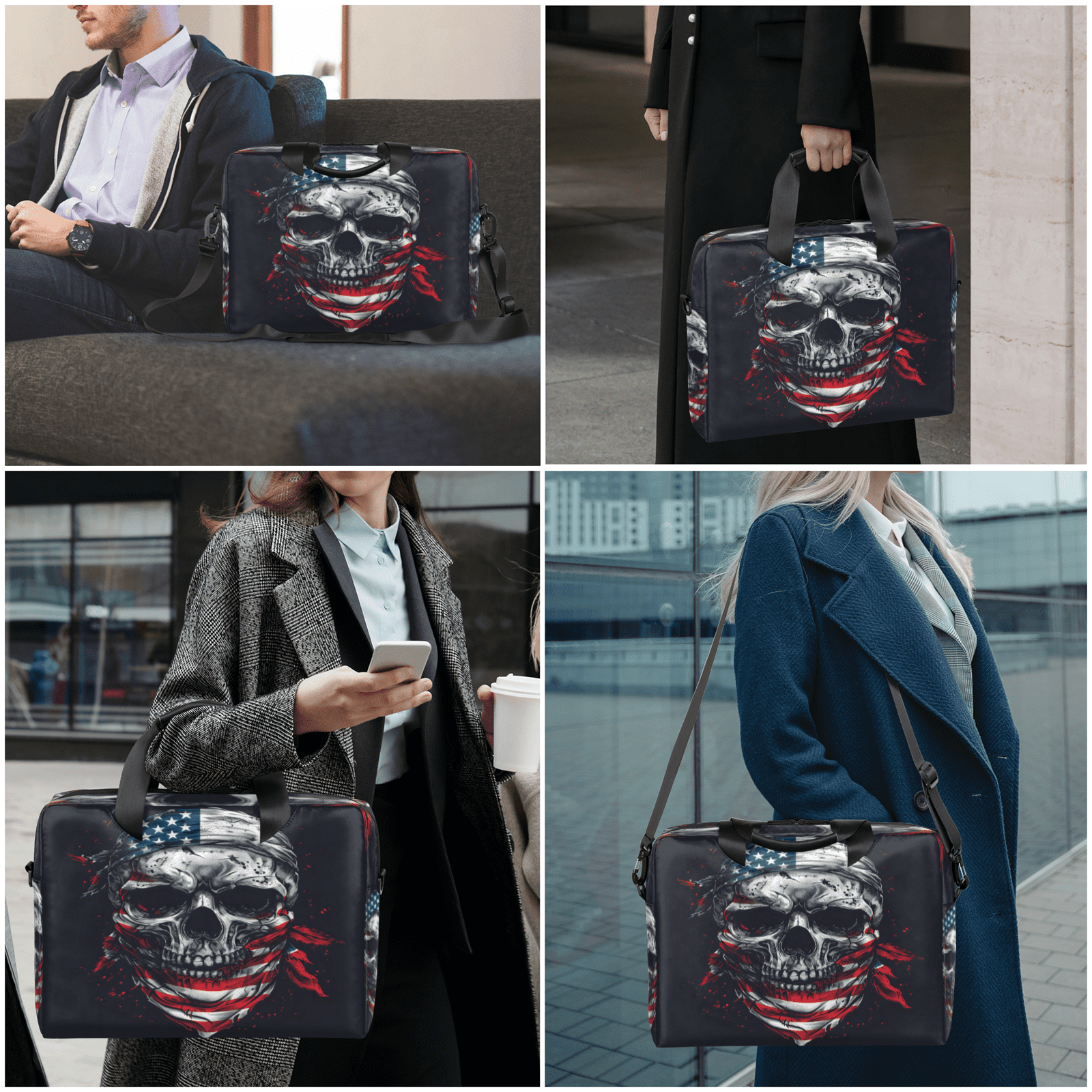 Herdesigns Funny Skull Skeleton Laptop Bag for Women Men, Computer Case Briefcase Messenger Bags, 15-15.6 inch Laptop Sleeve Shoulder Bag