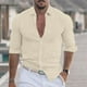 thumbnail image 1 of Blusa y camisa de manga larga con cuello vuelto para hombre, blusa informal de moda con cuello vuelto y botones, blusa de manga larga para hombre, 1 of 6