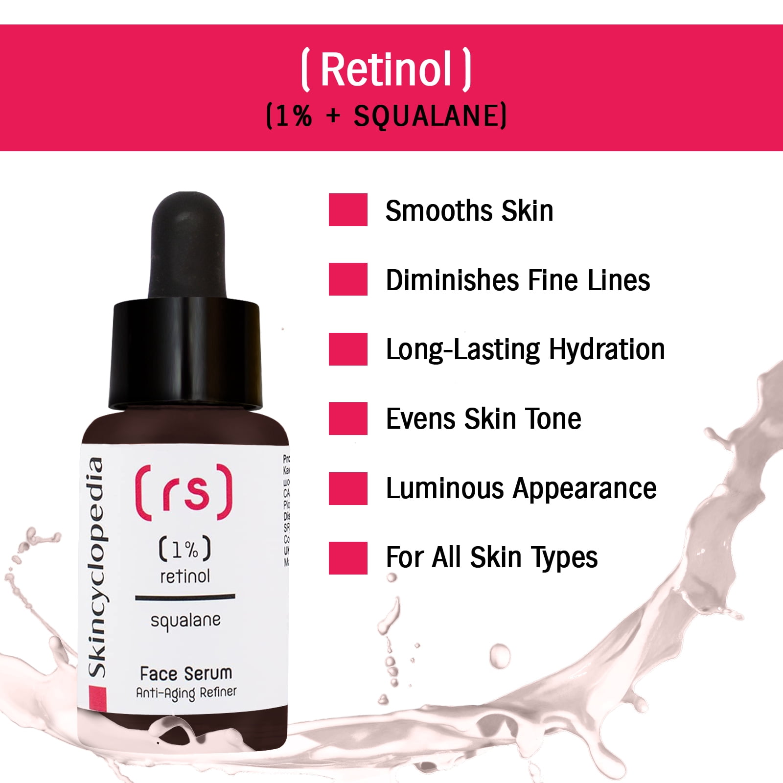 Skincyclopedia Retinol & Squalane Face Treatment, Facial Serum, Under Eye Roll-On & Hydrogel Patches, Energizing Serum for Dark Circles, Puffiness Bags, Fine Lines & Wrinkles, Firms & Brightens Skin.