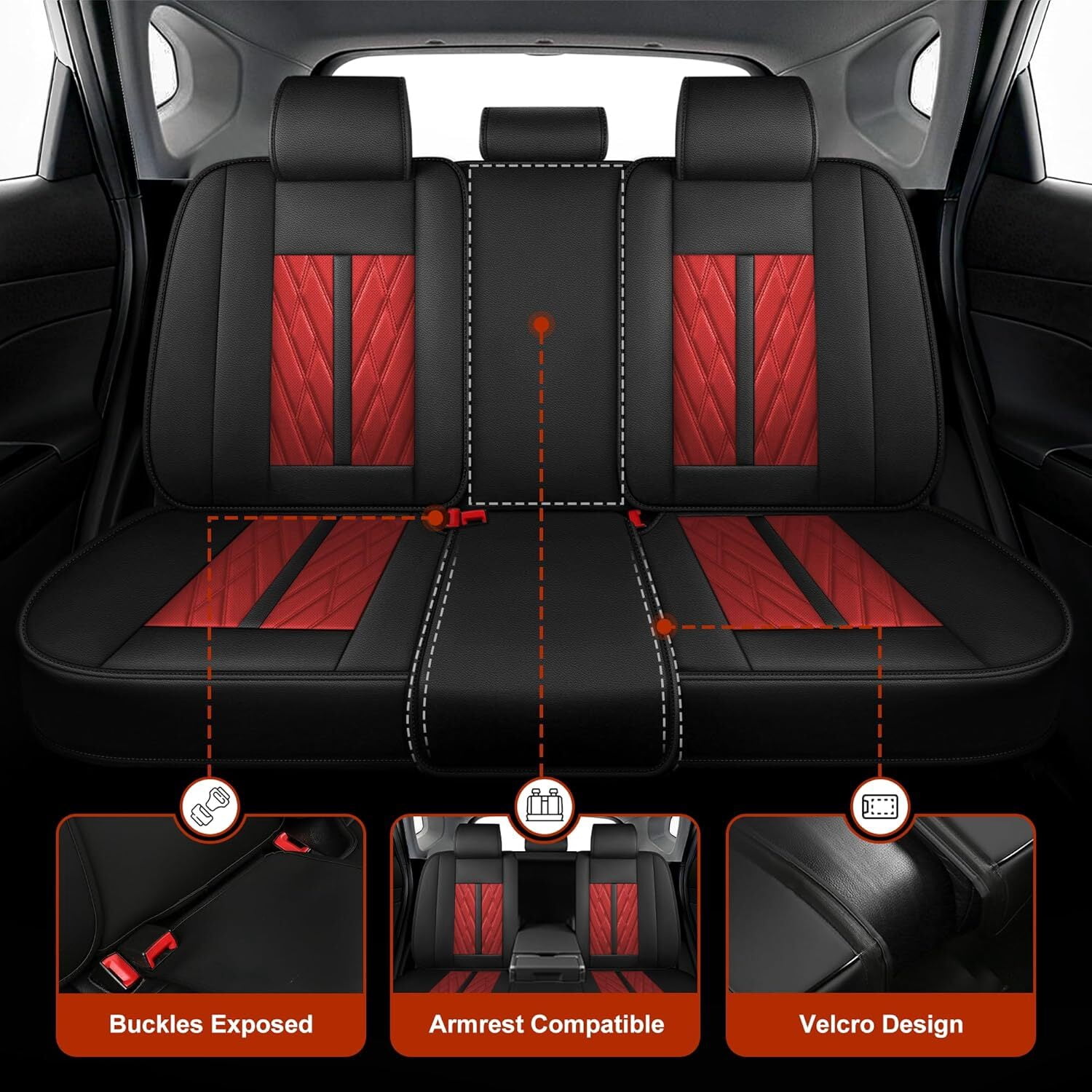 LAONNVIR Honda Crv Seat Covers Fit for Honda CR-V 2007-2024 2025 Leather Car Seat Cover Full Set for SUV,Waterproof Car Seat Cushion,Faux Leather,Black&Red 5 Seats