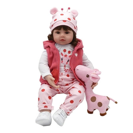 

OOKWE 24inch Silicon Lifelike Doll White Cartoon Clothes Pink Pants Coat Hat Shoes Dee
