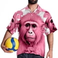 thumbnail image 4 of Pink Monkey Gorilla Men's Short Sleeve Poplin Shirt, Casual Button Down Shirts, Printed Summer Beach Shirt, Unisex Casual Button Down Top, 4 of 6