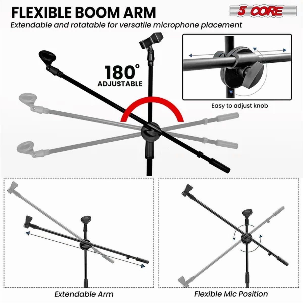 5 Core Mic Stand 2Pcs Floor Height Adjustable Tripod Microphone Stands w Telescoping Boom Arm