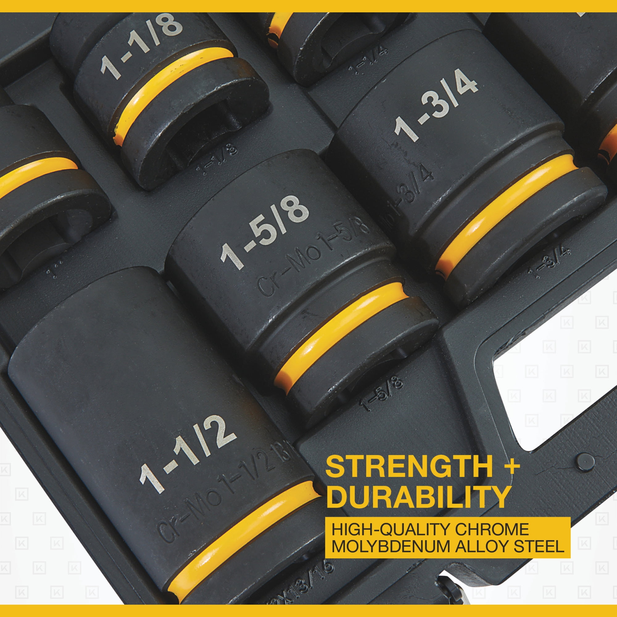 Klutch 1in. drive Impact Socket Set, Budd Wheel, SAE, Chrome Molybdenum, 10 Pcs.
