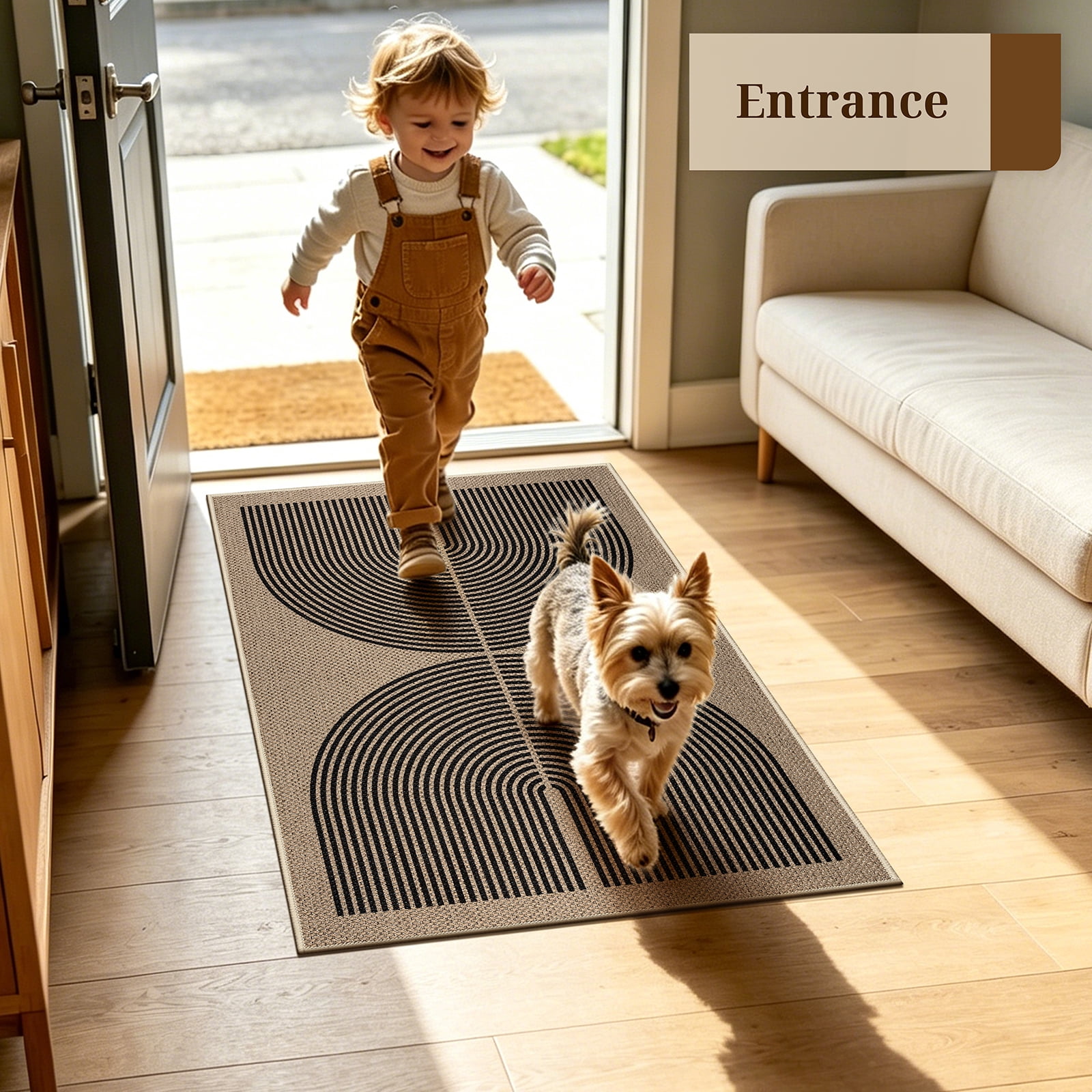ORGOWEL Front Door Mat 2x3ft Non-Slip Easy Jute Indoor Outdoor Entrance Doormat Washable Absorbent Low Profile Resist Dirt Inside Door Mats for Patio Porch Entryway,Black