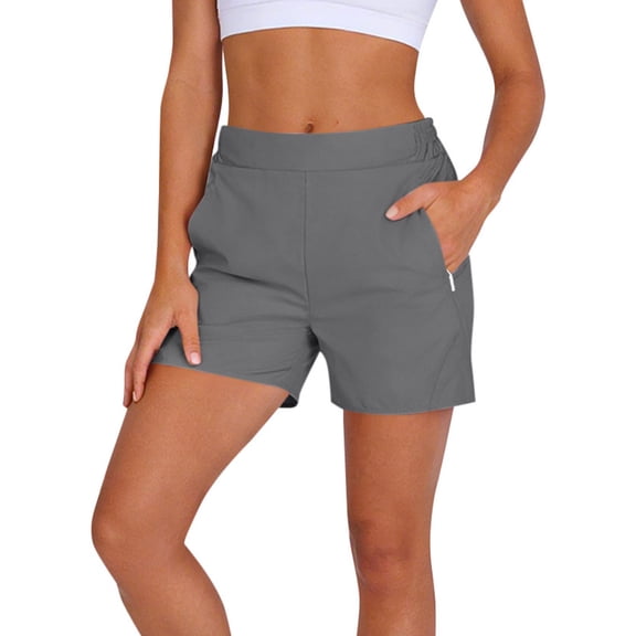JGGSPWM Womens 5 Inch Inseam Quick Dry Elastic Waist Shorts with Pockets Fashion Solid Color Sports Casual Golf Shorts Gray XL