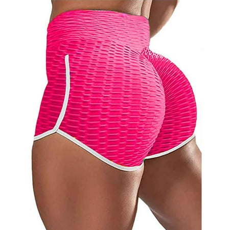 SSAAVKUY Women s High Waist Yoga Shorts Ruched Butt Lifting Workout Running Athletic Tummy Control Hot Pants Scrunch Booty Shorts Biker Shorts Pink 10