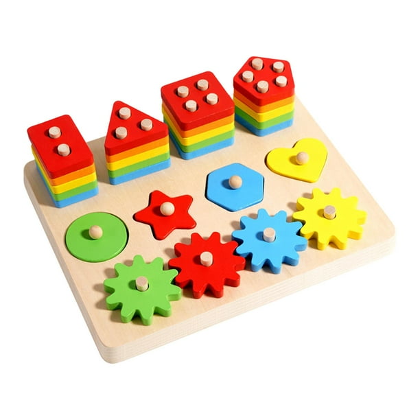 Juguete de madera para apilar y clasificar, educación sensorial, juguete de aprendizaje de reconocimiento de colores para 3 en 1