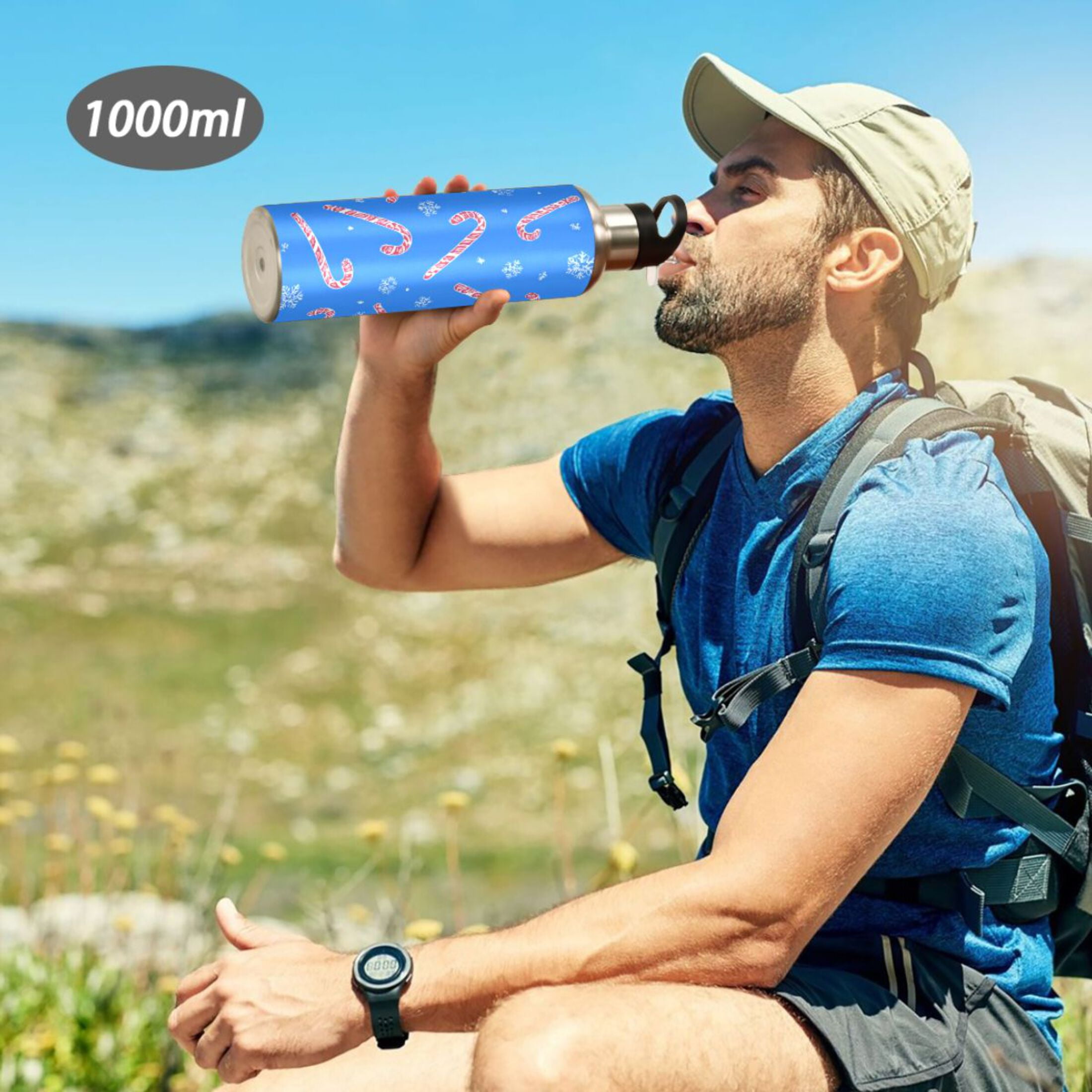 Iauyy Stainless Steel Double-Wall Vacuum Insulated Water Bottle with Straw-600ml&1000ml BPA-Free Leak-Proof for Travel Workouts Outdoor,Metal Frame Lollipop