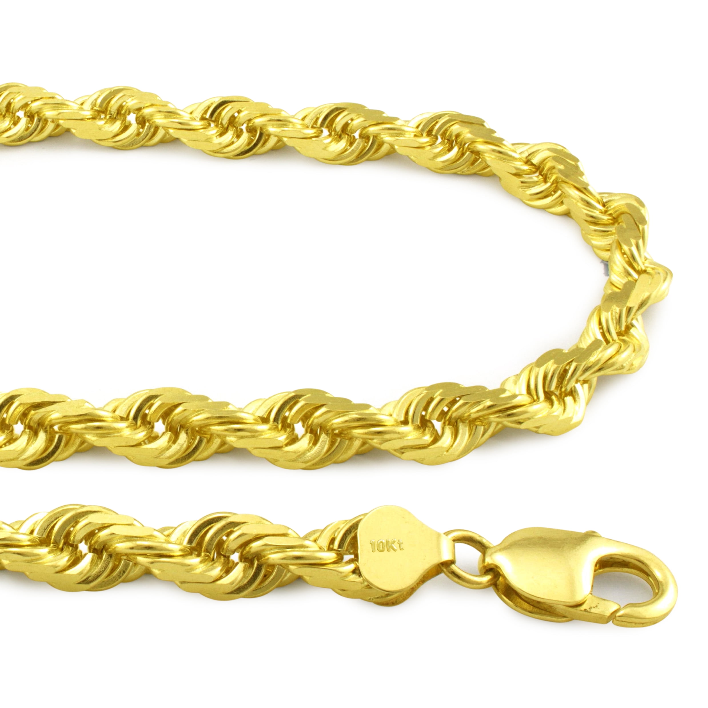 Nuragold - 10k Yellow Gold Mens 8mm Diamond Cut Solid Rope Chain