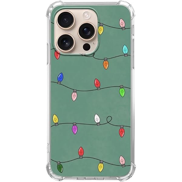 wonima11 Christmas Lights Phone Case Compatible with iPhone 16 Pro, Cute Green Christmas Holiday Case for iPhone 16 Pro, Cute TPU Bumper Protective Phone Case Cover