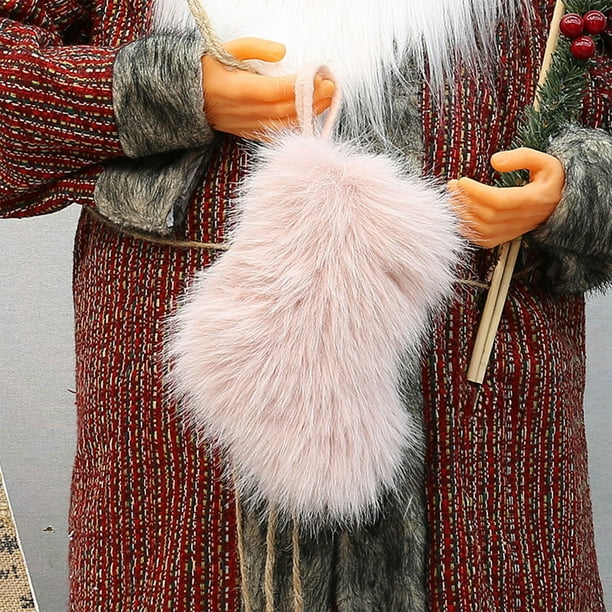 Calcetines Largos de Peluche Navideños Decorativos | Bolsas de Regalo | Porta Caramelos Navideños Blancos y Rosados | Adornos Navideños de Poliéster Suave | Medias Festivas para Regalos y Dulces