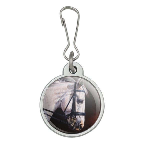 Beautiful White Horse Reins Tack Harness Jacket Handbag Purse Luggage Backpack Zipper Pull Charm