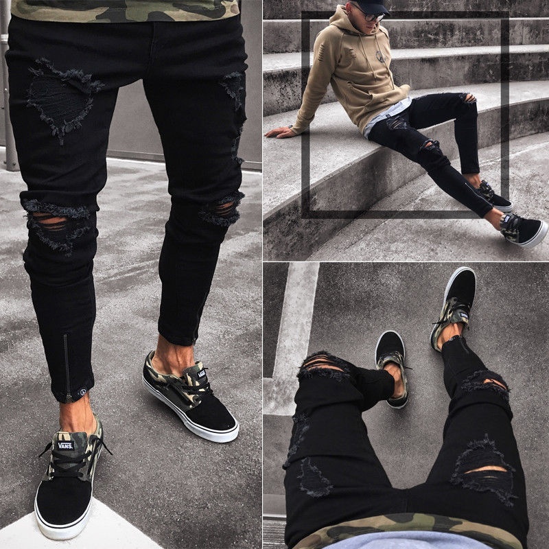 mens distressed ripped skinny jeans