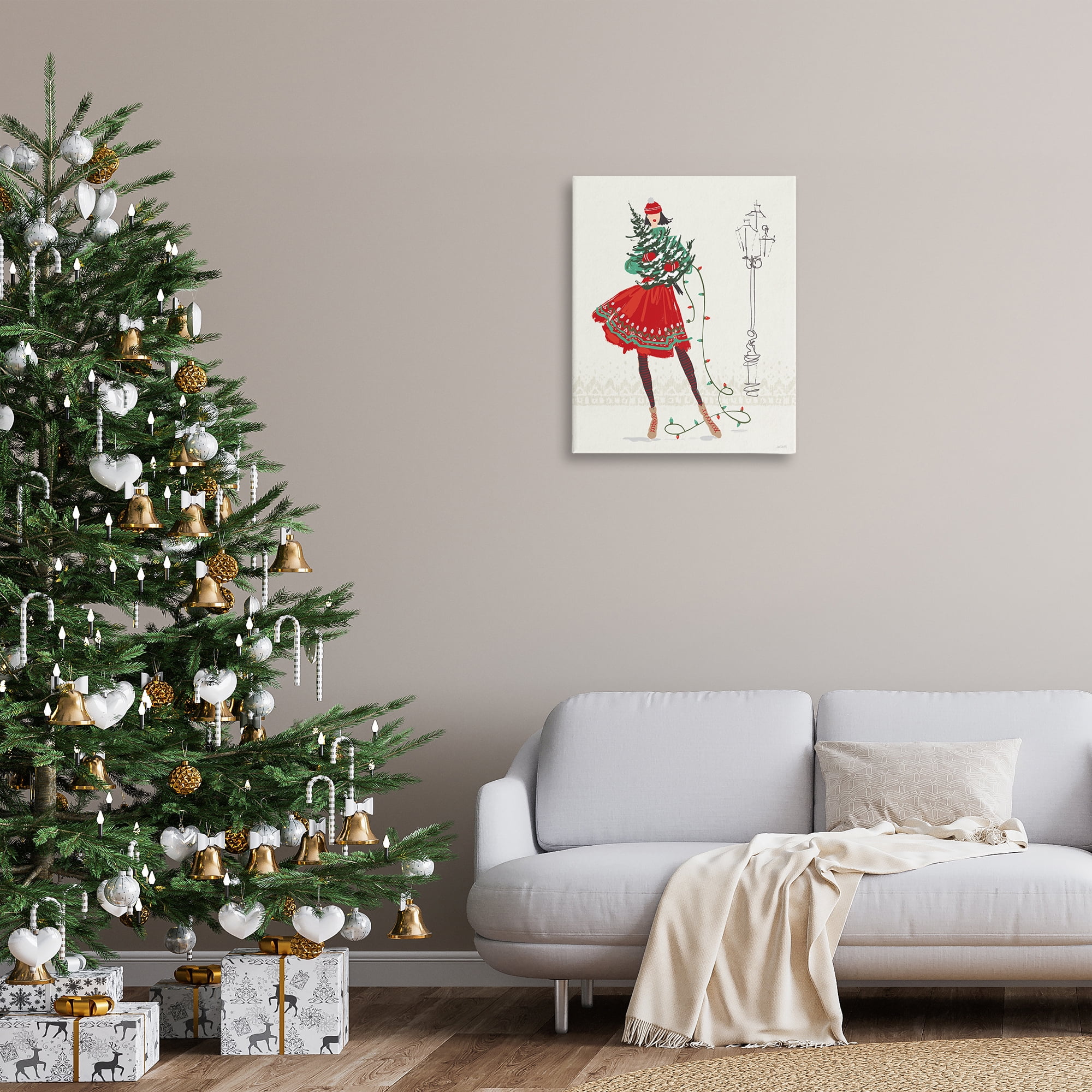 Stupell Industries Festive Fashion Girl Holiday Painting Gallery Wrapped Canvas Art Prints Wall Art, 24 x 30