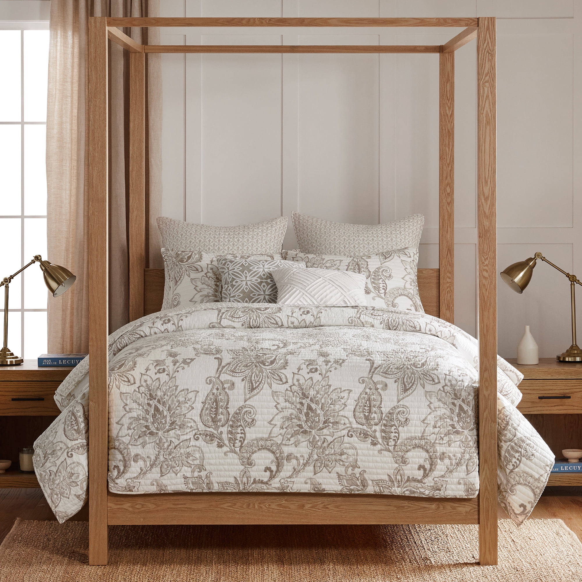 Levtex Home - Bennett Taupe Quilt Set - King Quilt and Two King Shams - Floral Paisley - Taupe and Cream - Quilt (106x92in.) and Shams (20x36in.) - Reversible - Cotton