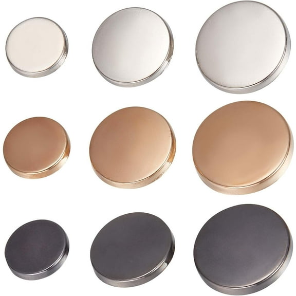 54pcs 3 Sizes Flat Metal Silver Buttons 3 colors Alloy Shank Button golden Women Suit Woolen Round Button Male Jacket Buttons Shirt Trousers Button Round Shaped Sewing Button for Crafting