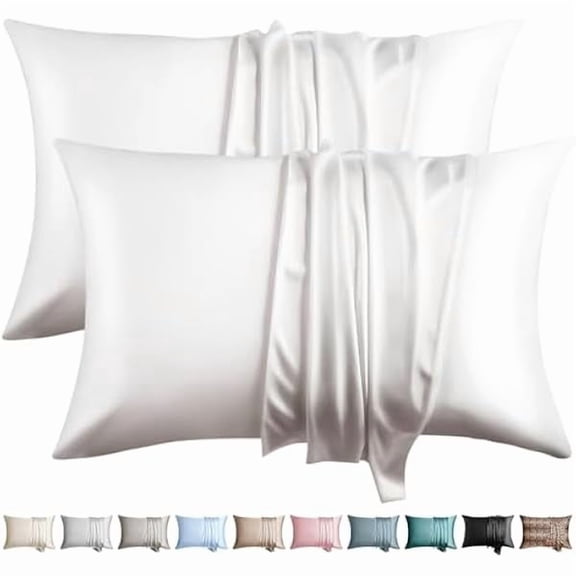 LYH100% Silk Pillow Cases 2 Pack Queen Size Mulberry Silk Pillowcase for Hair and Skin Set of 2 Highest Grade 6A Silk Soft Breathable Cooling with Hidden Zipper, White